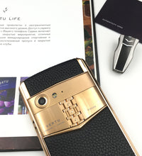 VERTU ASTER P BLACK 18K Gold Plated Calf Hide Dual Sim Card Phone