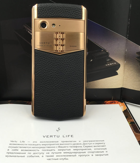 VERTU ASTER P BLACK 18K Gold Plated Calf Hide Dual Sim Card Phone