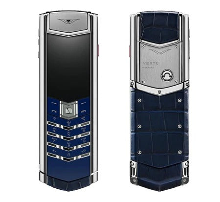 Vertu Signature S SIlver Blue Crocodile Leather Keypad Mobile Phone